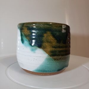 Handmade Green Gold Blue White Ceramic Pot